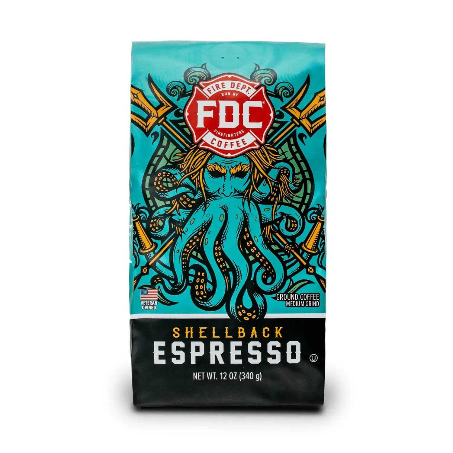 Fire Department Coffee - Gives Back to Firefighters - Bold & Smooth Shellback Espresso Ground Coffee - Roasted in the USA - Veteran Owned - 12 oz