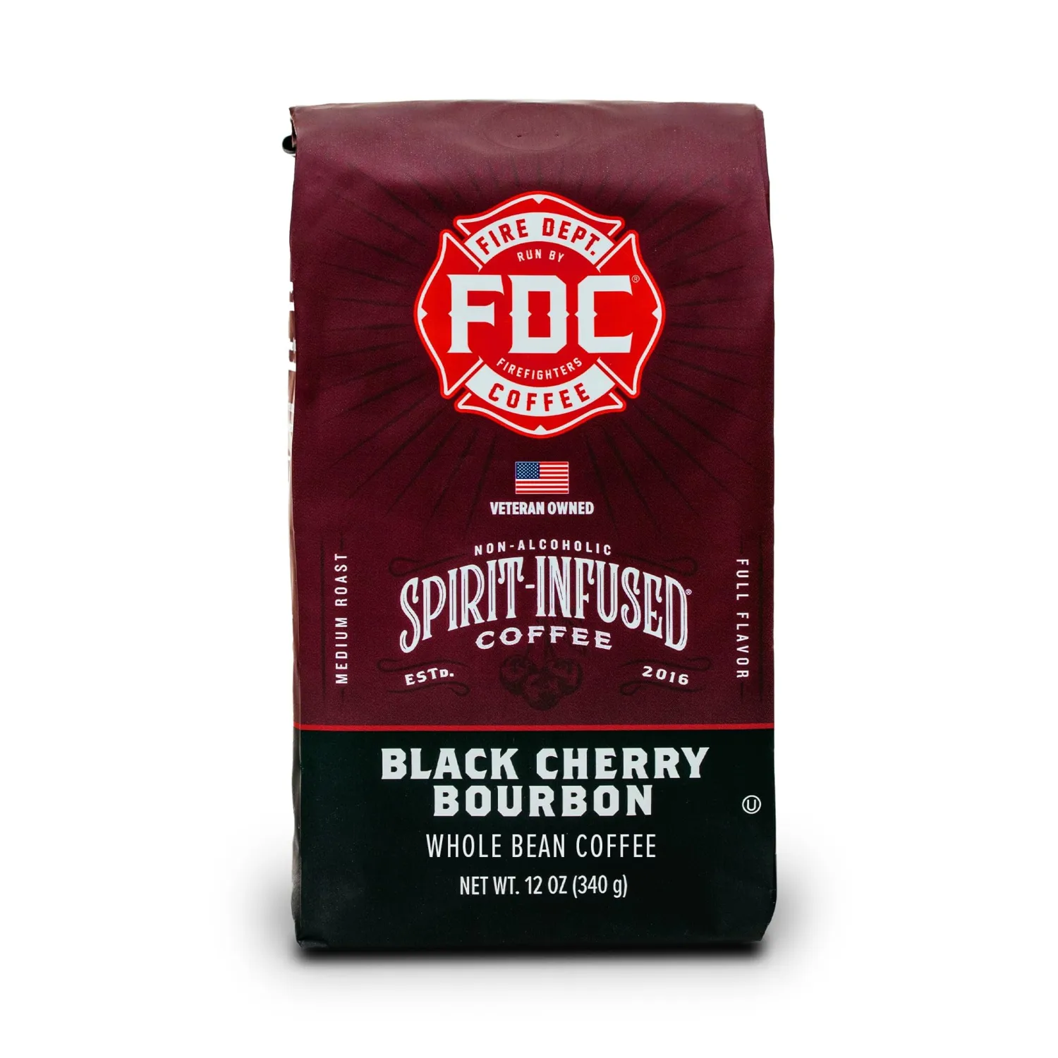 Fire Department Coffee - Black Cherry Bourbon Coffee - Gives Back to Firefighters - Premium Bourbon Infused Whole Bean - Non-Alcoholic - Roasted in the USA - Veteran Owned - 12 oz