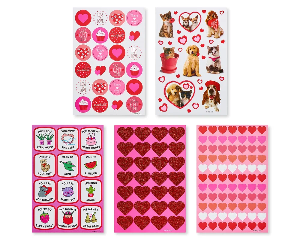 American Greetings Bulk Valentines Stickers for Kids, Hearts and Animals (688-Count)