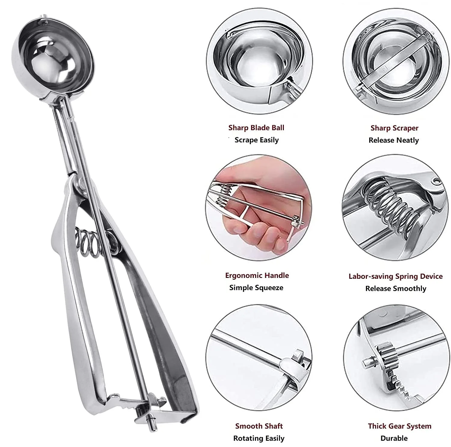 Stainless Steel 3-Piece Ice Cream & Cookie Scoop Set - Trigger Release, Baking & Dessert Scooper