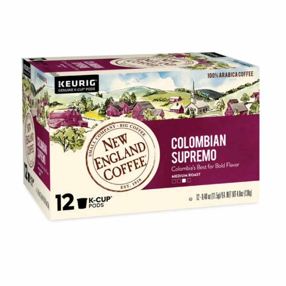 New England Coffee Colombian Supremo Medium Roast Single Serve Pods, 12ct Box (Pack of 1)