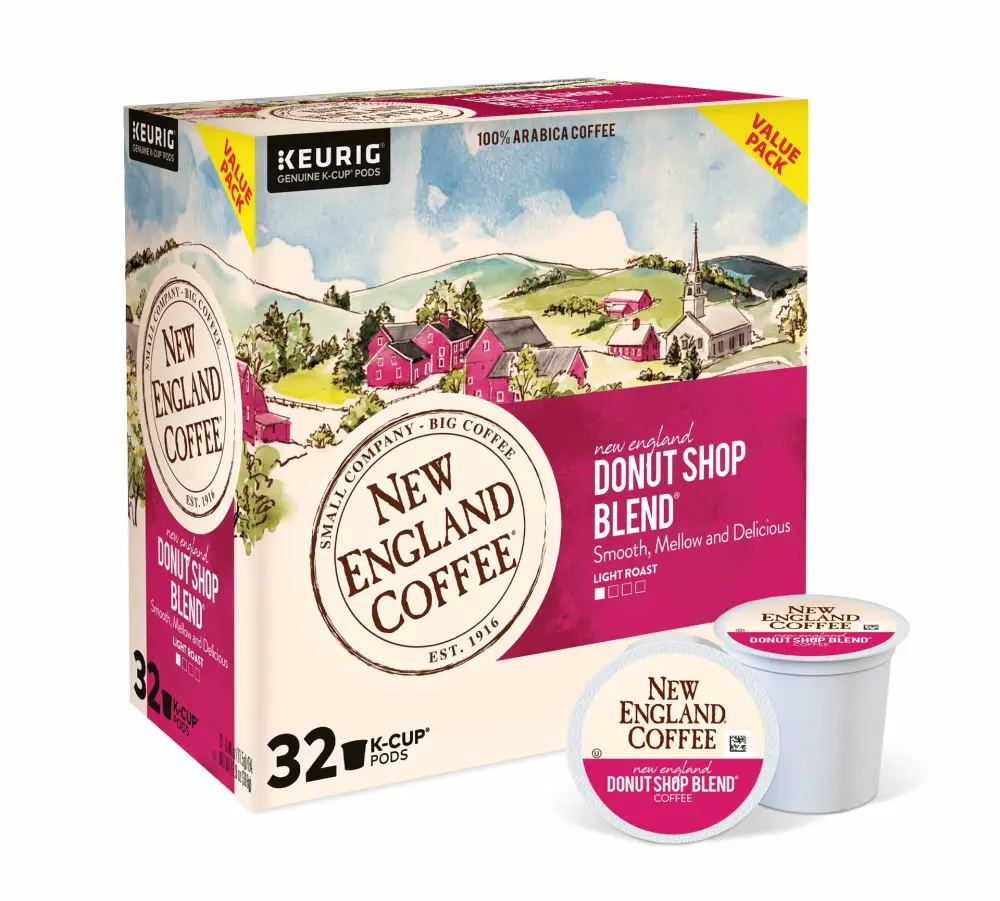 New England Coffee Donut Shop Blend Light Roast K-Cup Coffee Pods, 32 Count, Morning's Favorite Coffee