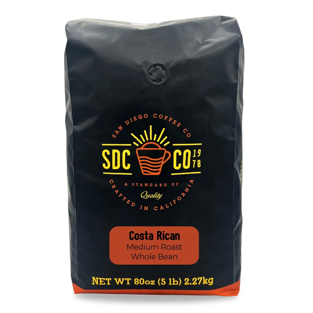 San Diego Coffee Costa Rican, Medium Roast, Whole Bean Coffee, 5-Pound Bag Café en grano tostado