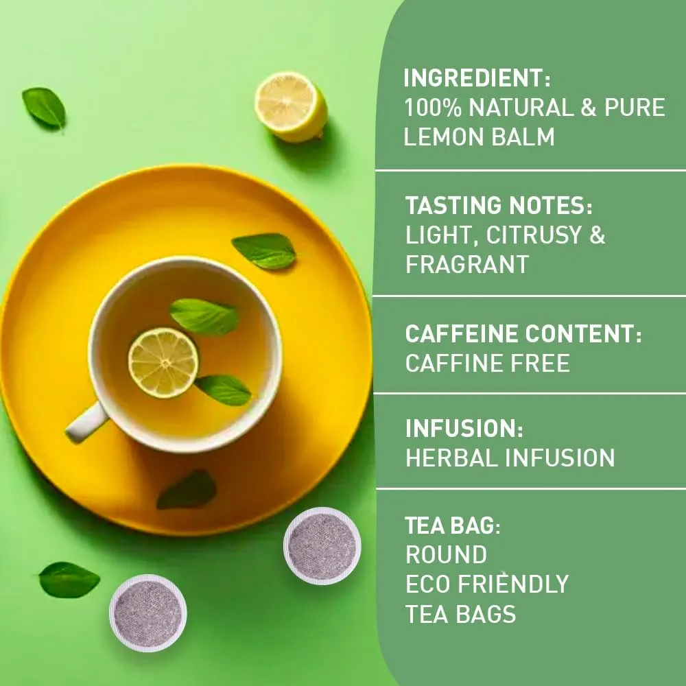 HANDPICK, Lemon Balm Tea Bags (100 Herbal Tea Bags) Melissa Tea - Caffeine-Free, Citrus Flavor & Aroma | Pure Ingredients - Lemon Balm Leaves | Brew Pure Lemon Balm Tea