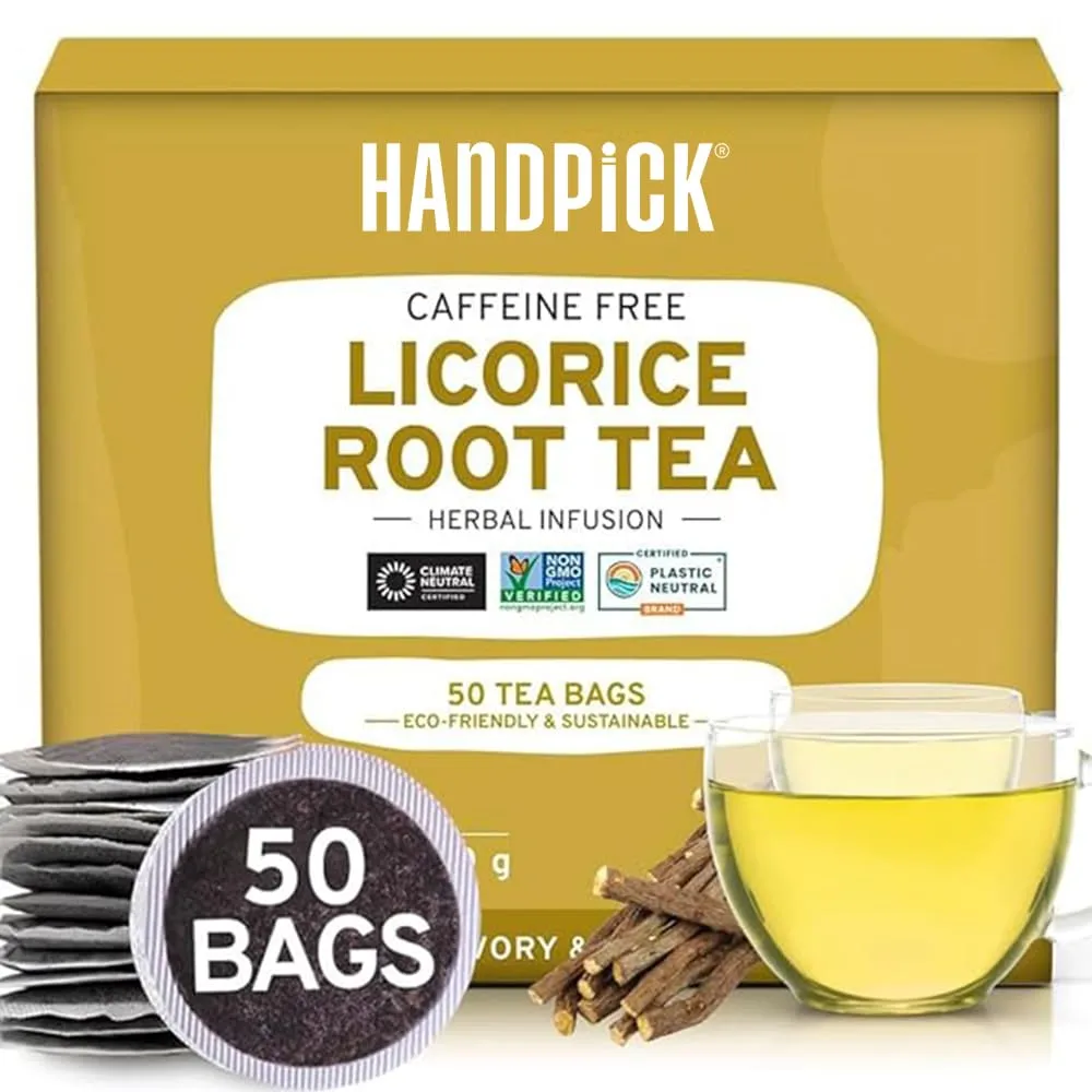 HANDPICK, Licorice Root Tea Bags (50 Count, 2g/bag) Licorice Tea | Non-GMO, Caffeine Free | Premium Quality Eco Conscious Round Bags