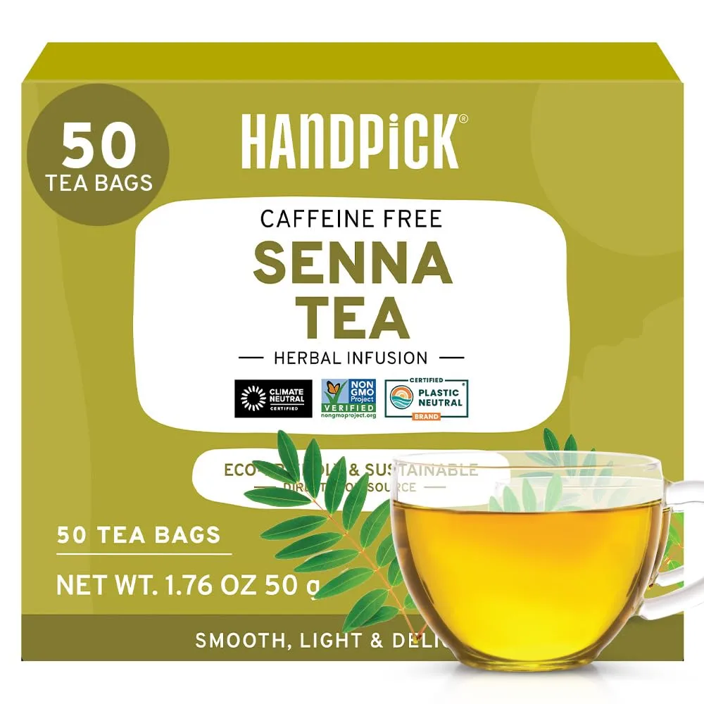 HANDPICK, Senna Tea Bags (50 Count) Non-GMO, Caffeine Free, Senna Leaves- Mild Taste | Premium Round Eco-conscious Tea Bags