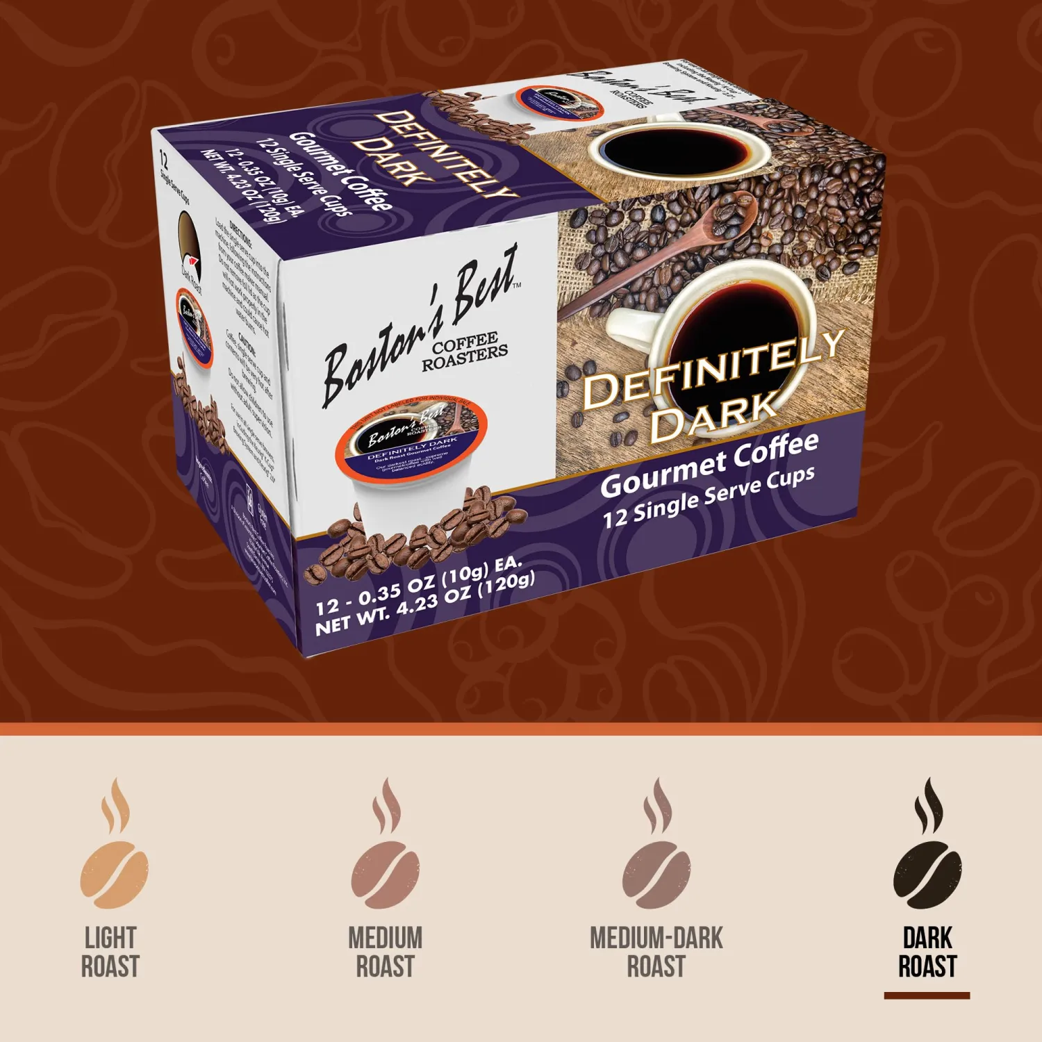 Boston’s Best Coffee - Definitely Dark Roast Coffee, Bold & Rich Gourmet, Compatible with Keurig® Coffee Maker, 1 Count (12 Single Serve Cups)