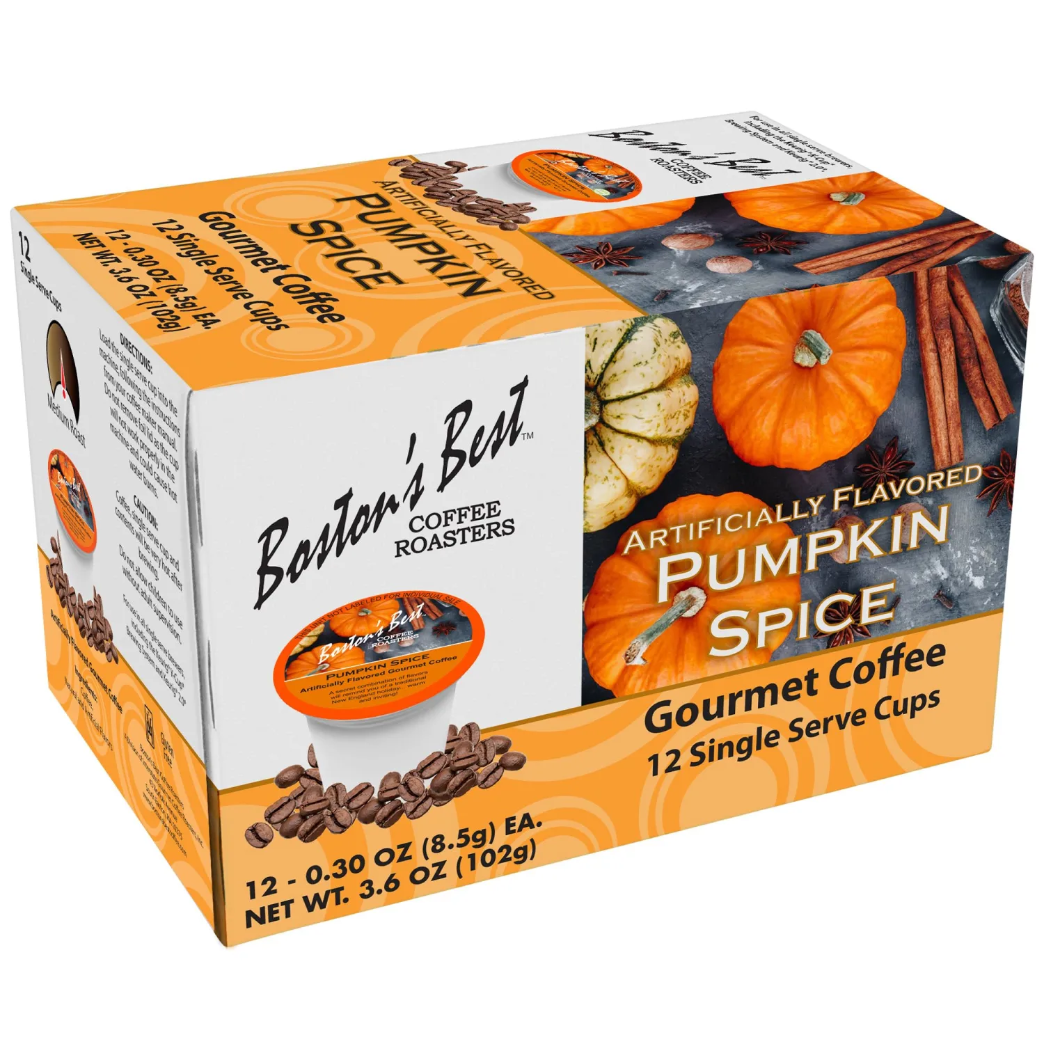 Boston’s Best Gourmet Coffee – Pumpkin Spice Flavored Coffee – Medium Roast – Single Serve Coffee Pods, Compatible with Keurig Brewers – 12 Pods