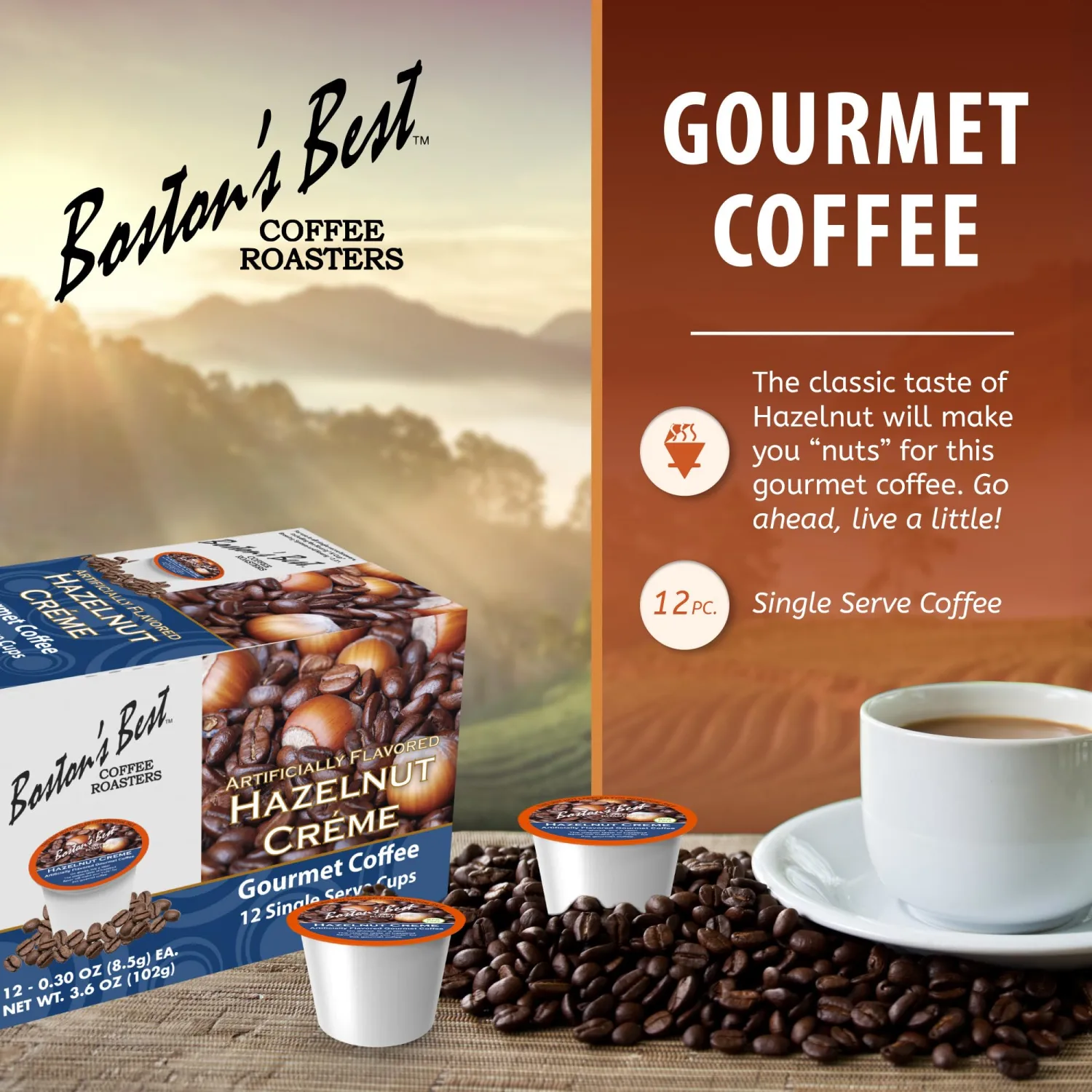 Boston’s Best - Hazelnut Creme Gourmet Delicious Medium Roast Coffee, Nutty Flavored, Compatible with Keurig CoffeeMaker, 1 Count (12 Single Serve Cups)