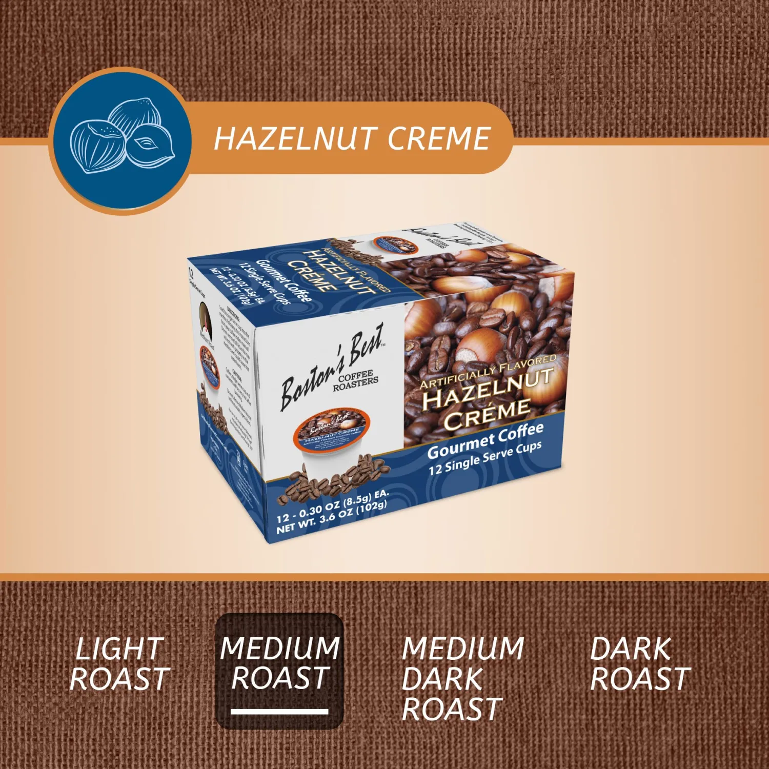 Boston’s Best - Hazelnut Creme Gourmet Delicious Medium Roast Coffee, Nutty Flavored, Compatible with Keurig CoffeeMaker, 1 Count (12 Single Serve Cups)