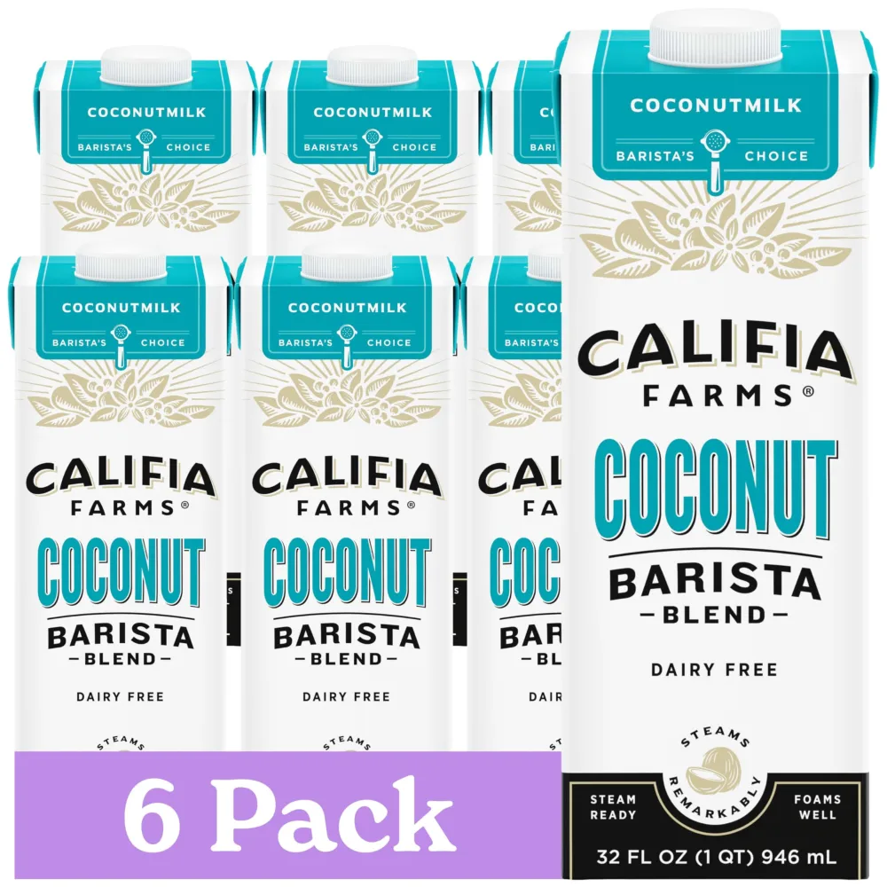 Califia Farms - Coconut Barista Blend Coconut Milk, 32 oz (Pack of 6), Shelf Stable, Dairy Free, Plant Based, Vegan, Gluten Free, Non GMO, Creamer