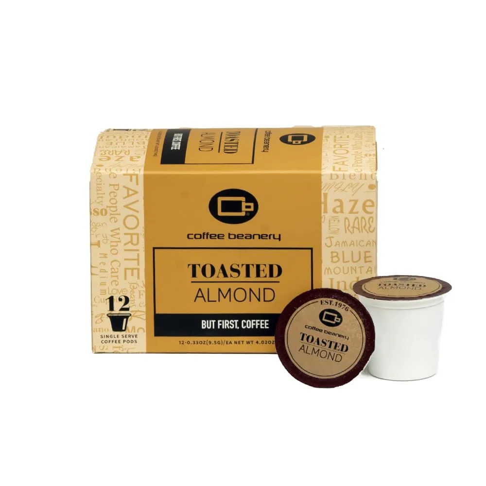 Toasted Almond Coffee Pods by Coffee Beanery | 12ct Flavored Coffee Pods Medium Roast Coffee Pods| 100% Specialty Arabica Coffee| Gourmet Coffee Pods