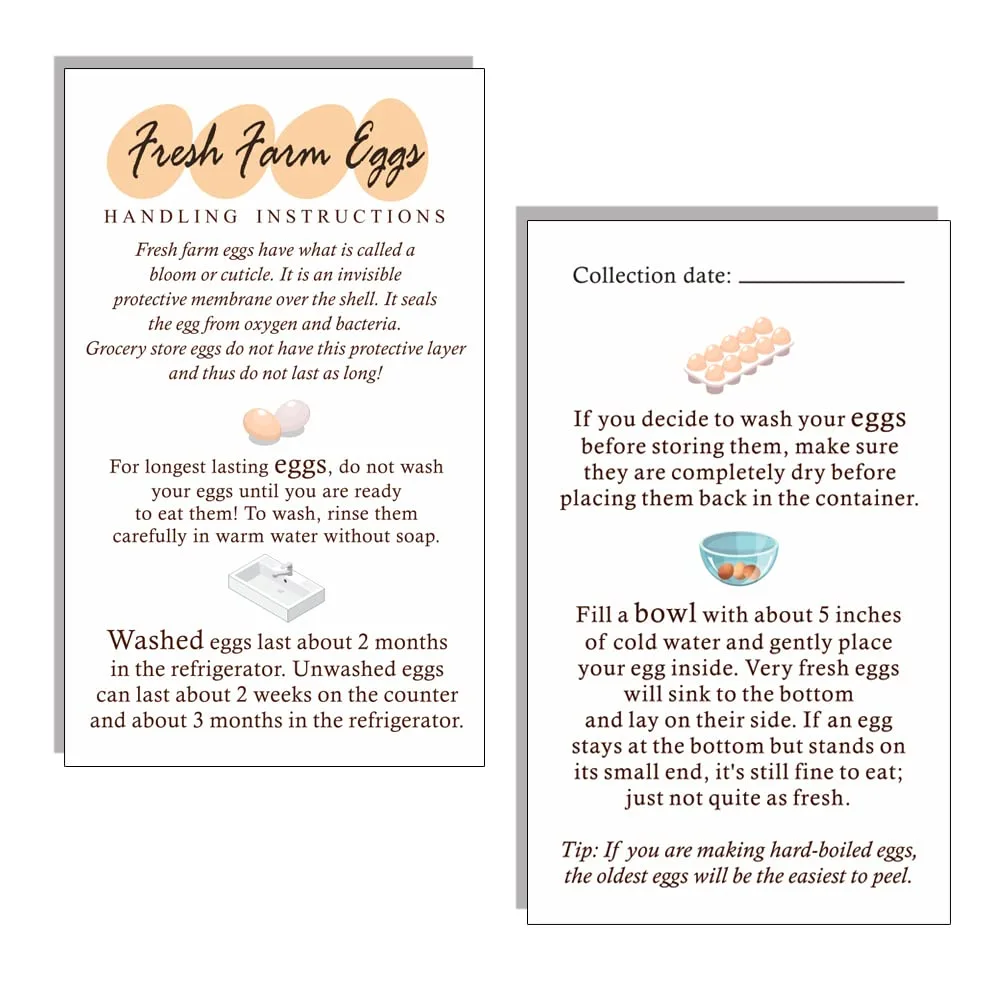 Fresh Farm Eggs Handling Instructions, Eggs Handling Instructions, Egg Handling Instructions for Farm Fresh Eggs, Colored Egg Design Card, 2 x 3.5" inches Business Card Size, Pack of 50