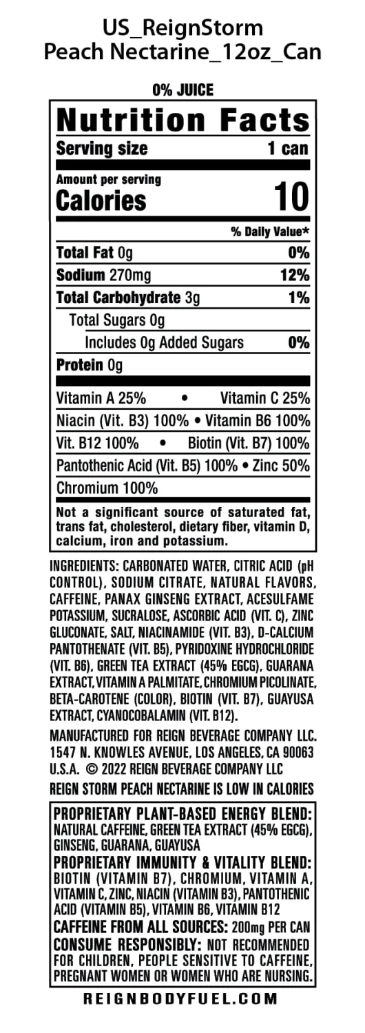 REIGN Storm, Peach Nectarine, Fitness & Wellness Energy Drink, 12 Fl Oz (Pack of 12)