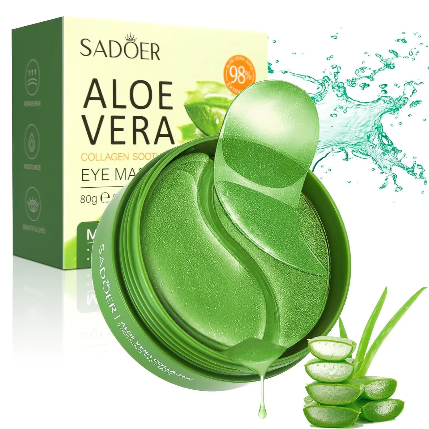 Aloe Vera Eye Mask (60 pcs)-Under Eye Patches for Dark Circles, Eye Puffiness & Dark Circles Treatment,Reduces Wrinkles & Fine Lines, Improves & Firms Eye Skin