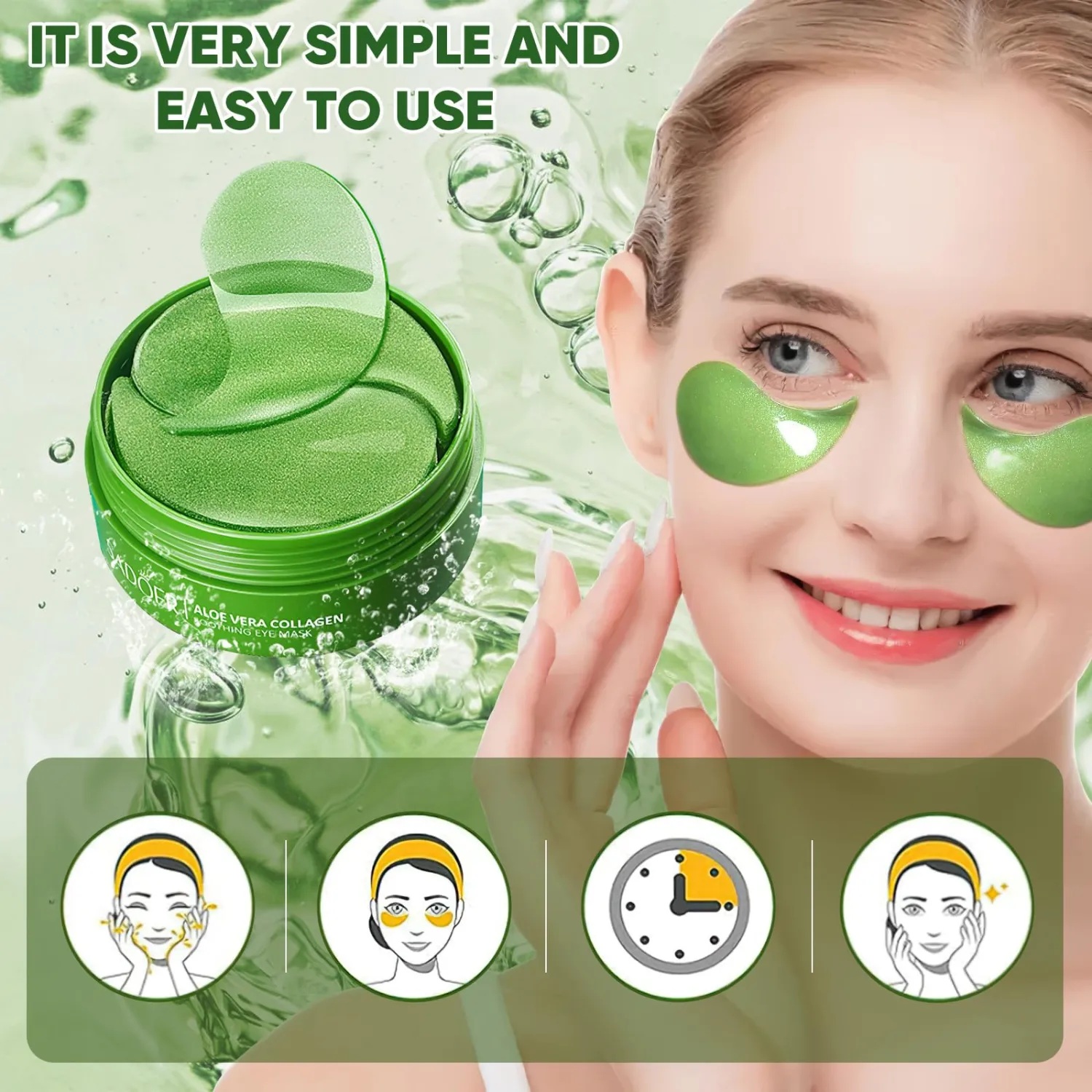 Aloe Vera Eye Mask (60 pcs)-Under Eye Patches for Dark Circles, Eye Puffiness & Dark Circles Treatment,Reduces Wrinkles & Fine Lines, Improves & Firms Eye Skin