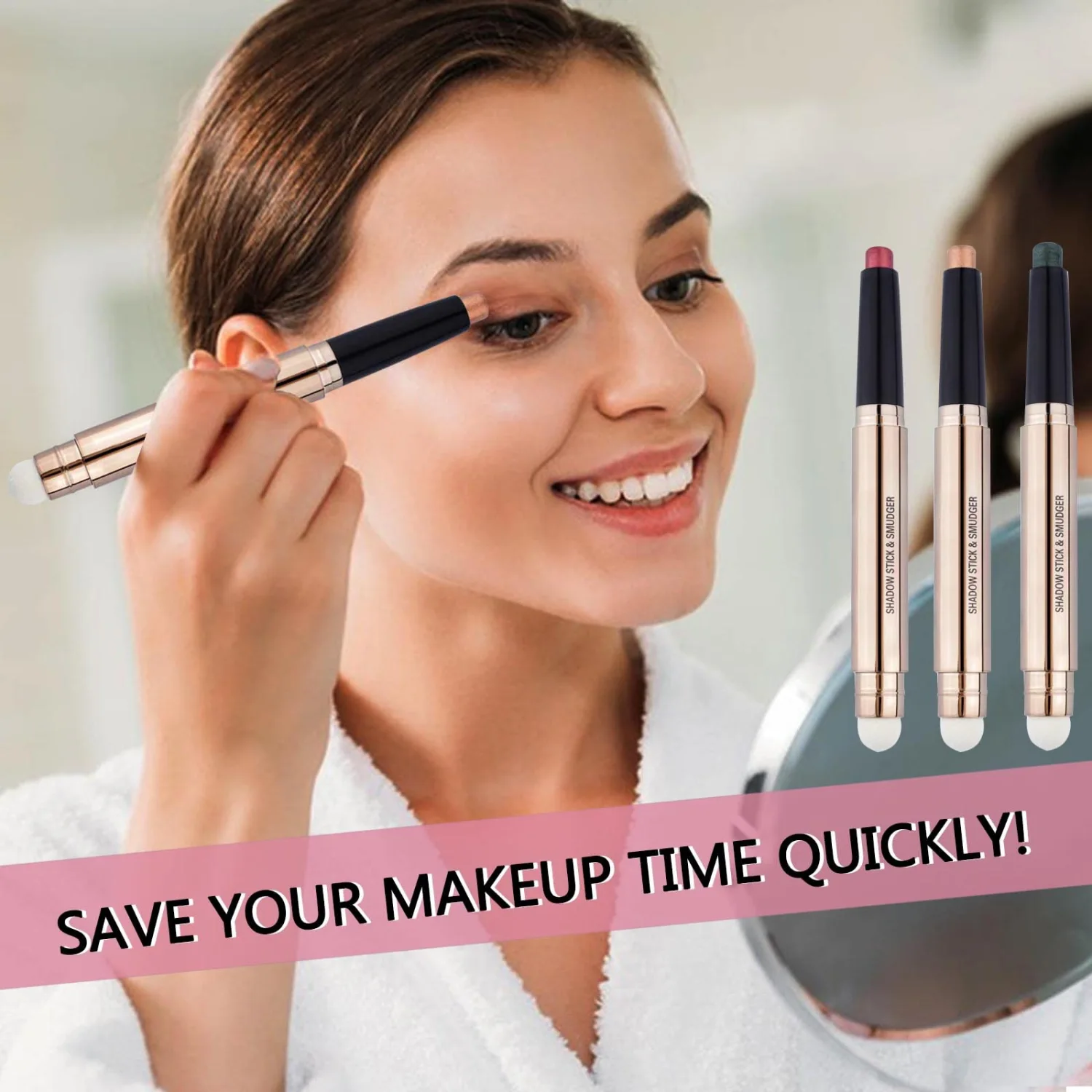 2 Pack Cream Eyeshadow Stick and Cat Eye Black Mascara Set, Shimmer Smooth Eyeshadow Pencil, Waterproof Hypoallergenic Volumizing Lengthening Mascara, Multi-Dimensional eyes Look