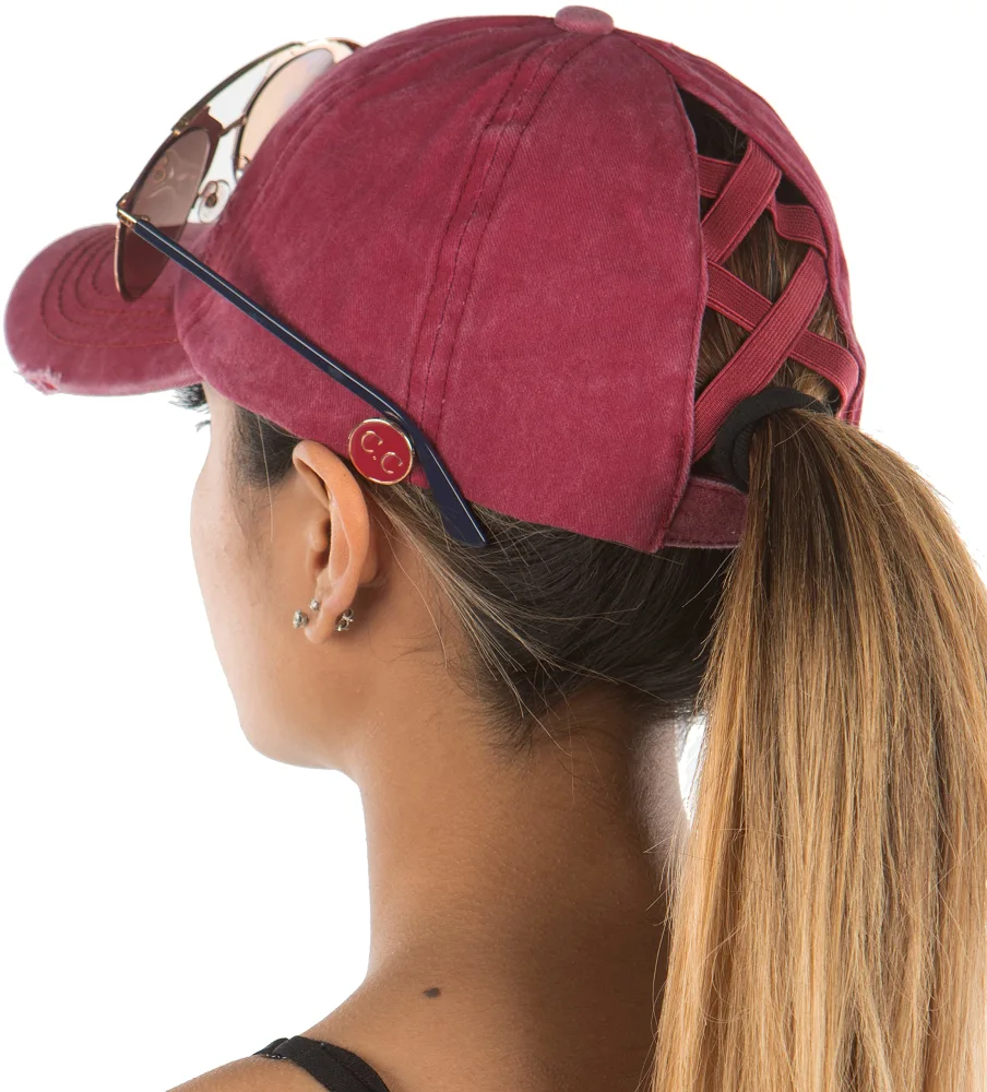 Funky Junque Women's Ponytail Baseball Cap - Criss Cross Design with Messy Bun Opening and Side Buttons