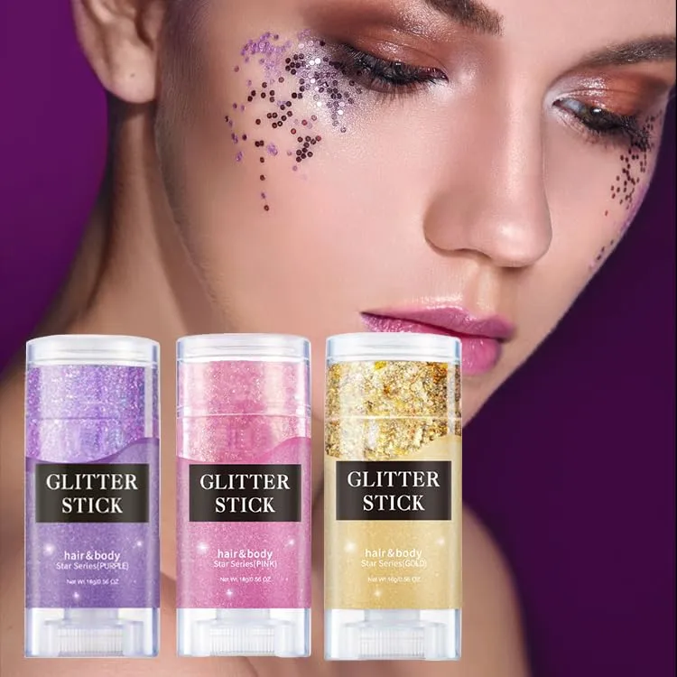 BlueFace Glitter Stick,Sparkling Neon Outfit Party Holographic Sequins Paint Body Glitter Gel Makeup.(Blue face Glitter Stick)