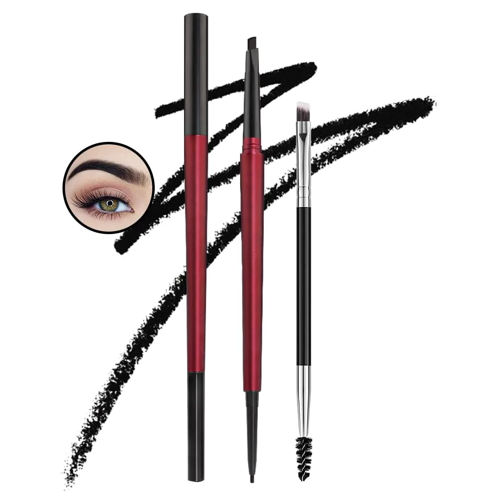 Kaely 2Pcs Eyebrow Pencil Set,Dual Ends Eye Brow Pencils for Women,Waterproof Eyebrows Makeup Pen with Eyebrow Brush,lápiz de cejas maquillaje,Vegan Cosmetics,01 Black