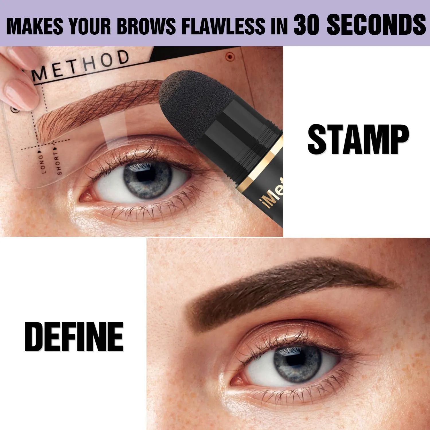 iMethod Brow Stamp Kit - Eyebrow Stamp with 27 Eyebrow Stencils, Eye Brow Stencils Kits, Natural Eyebrows, Easy to Use, Brown