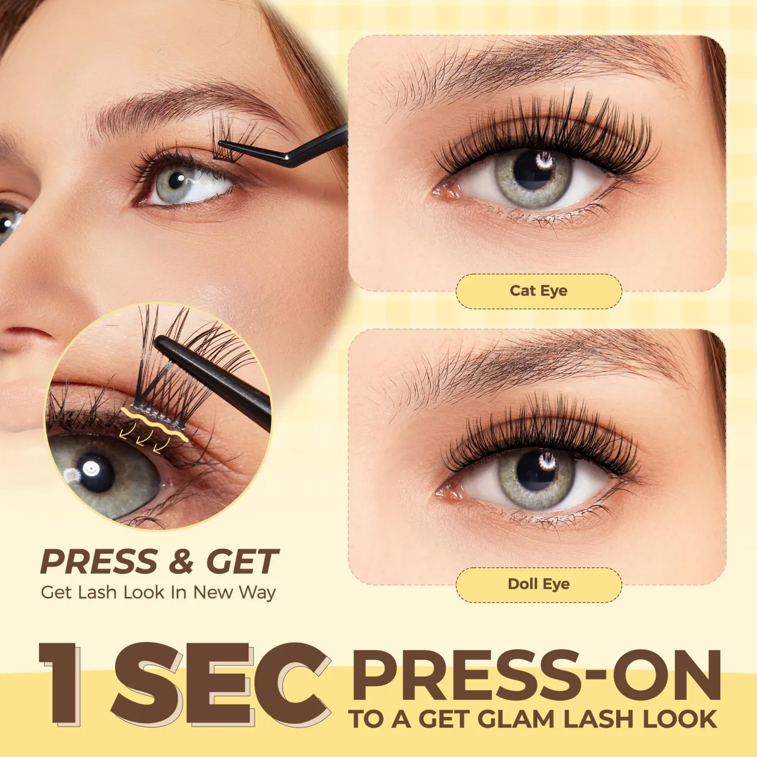 LASHVIEW Self Adhesive Lash Clusters Eyelashes,Press-on Lashes 10-16mm Individual Lash Extension Kit with Lash Tweezers,No Glue Needed Natural Self Adhesive DIY Eyelash Extension Kit (44PC)