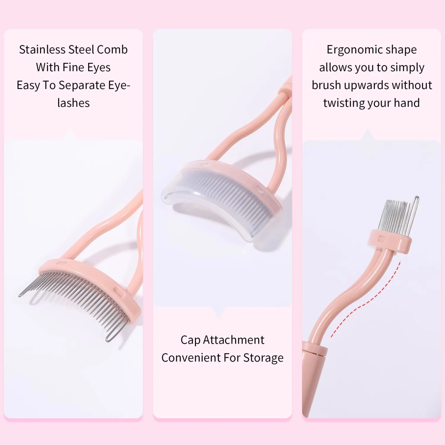 Docolor Eyelash Comb Eyelash Separator Mascara Applicator Eyelash Definer With Comb Cover Pink