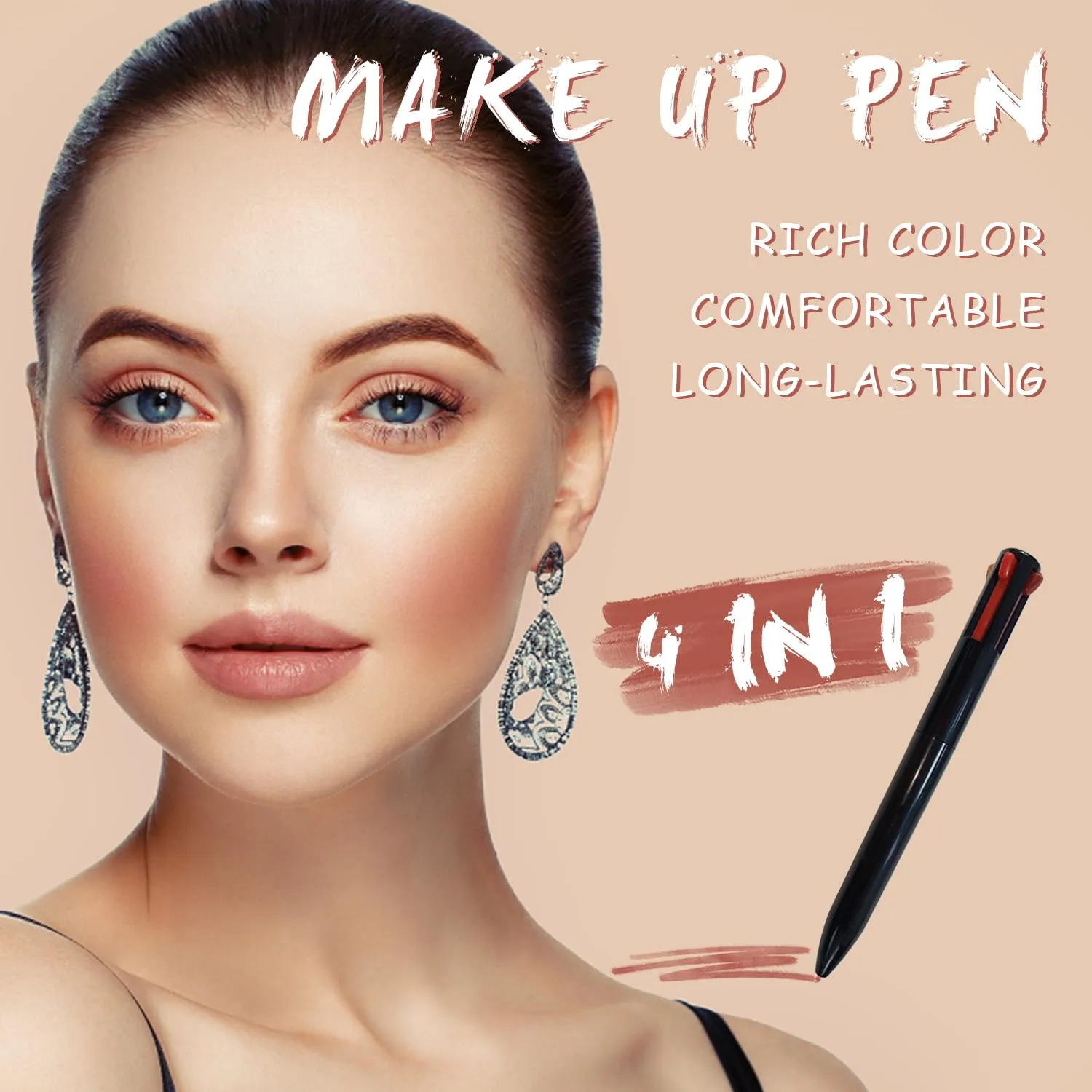 4 Colors Eyeliner Pen, Matte Makeup Pen As Eyebrow, Eyeliner, Eyeshadow, Lip Liner, Lipstick & Blush, Smooth High Pigment Portable Makeup Gift For Women Eye Lip Makeup, Cruelty-Free