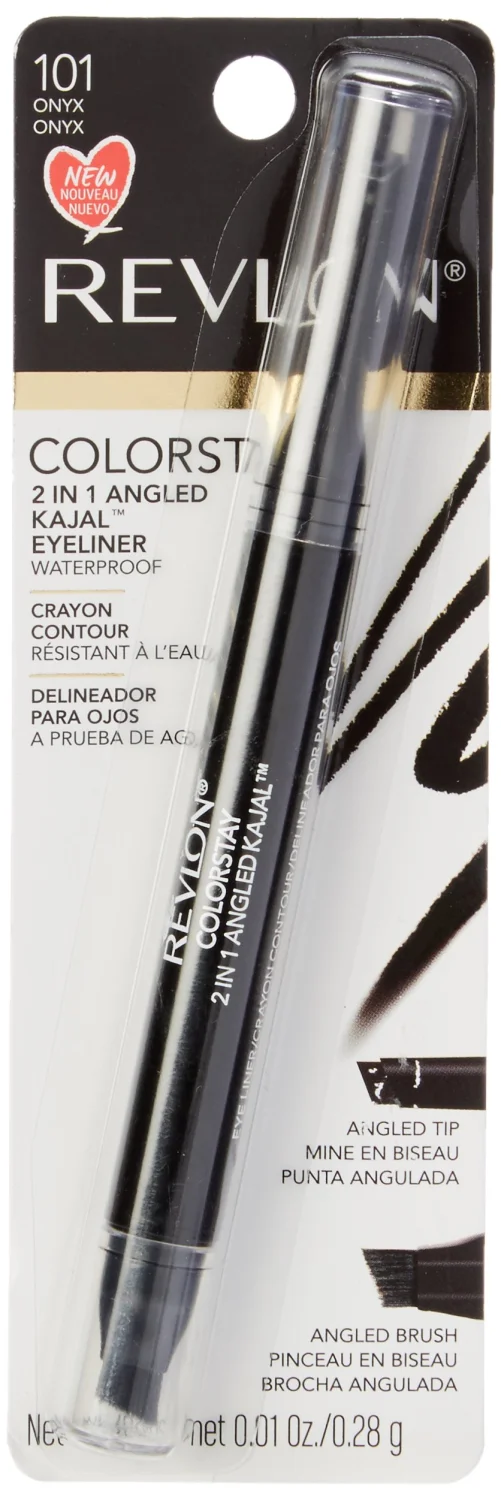 Revlon Pencil Eyeliner, ColorStay 2-in-1 Eye Makeup,Waterproof, Longwearing with Smudge Brush, Angled Kajal Eyeliner, 101 Onyx, 0.01 Oz
