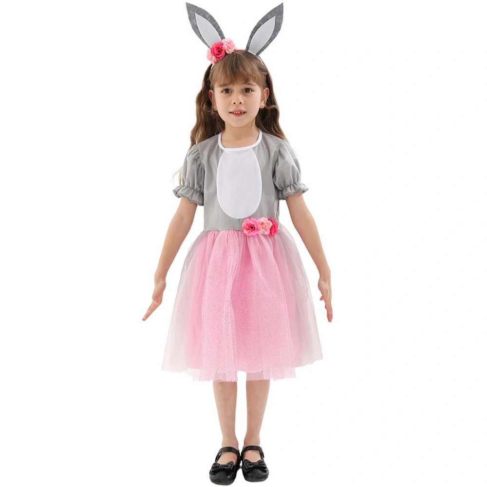 Girls' Bunny Costume Set, Short Sleeve Tutu Dress + Headband 