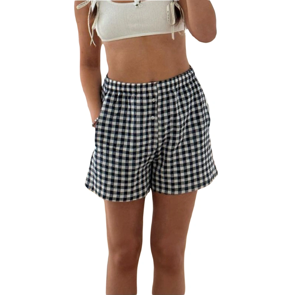 Women's Pajama Shorts Elastic Band Button Striped Lounge Shorts