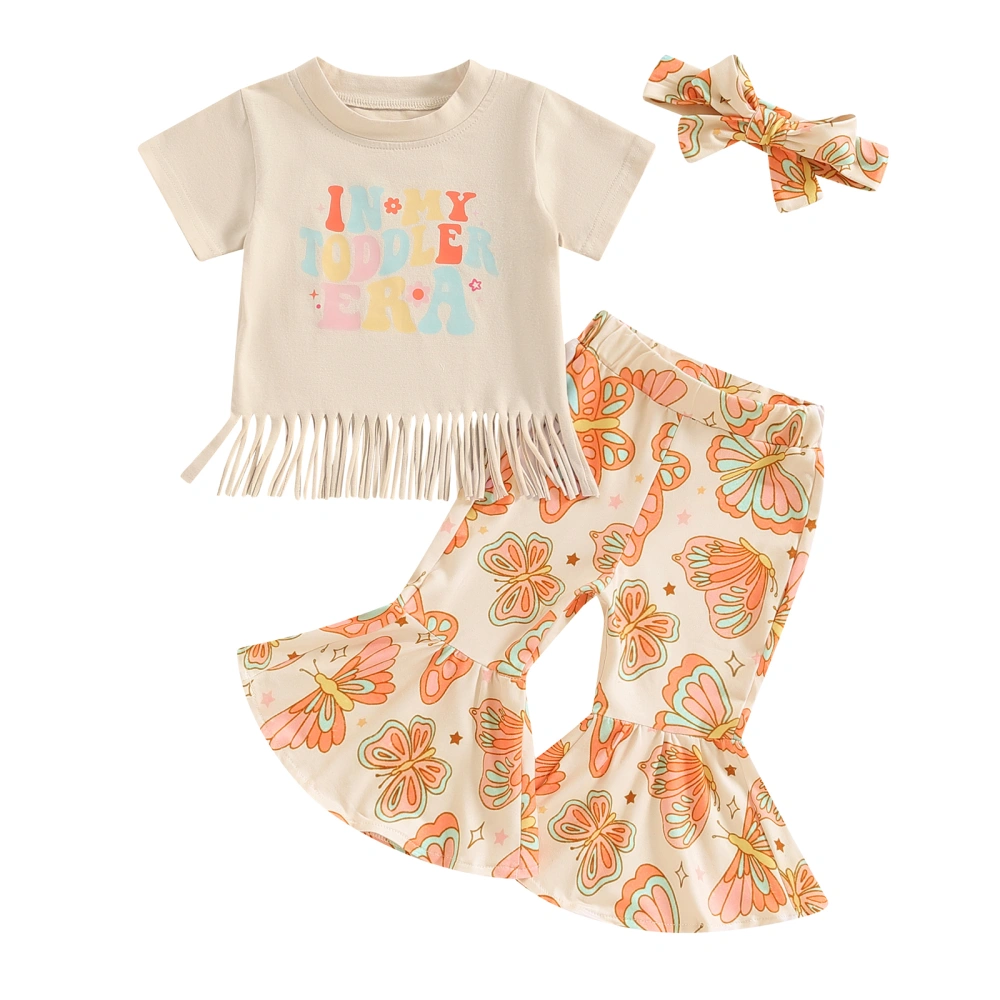 Baby Girls Outfit, Letters Tasseled T-shirt Butterfly Pants Headband