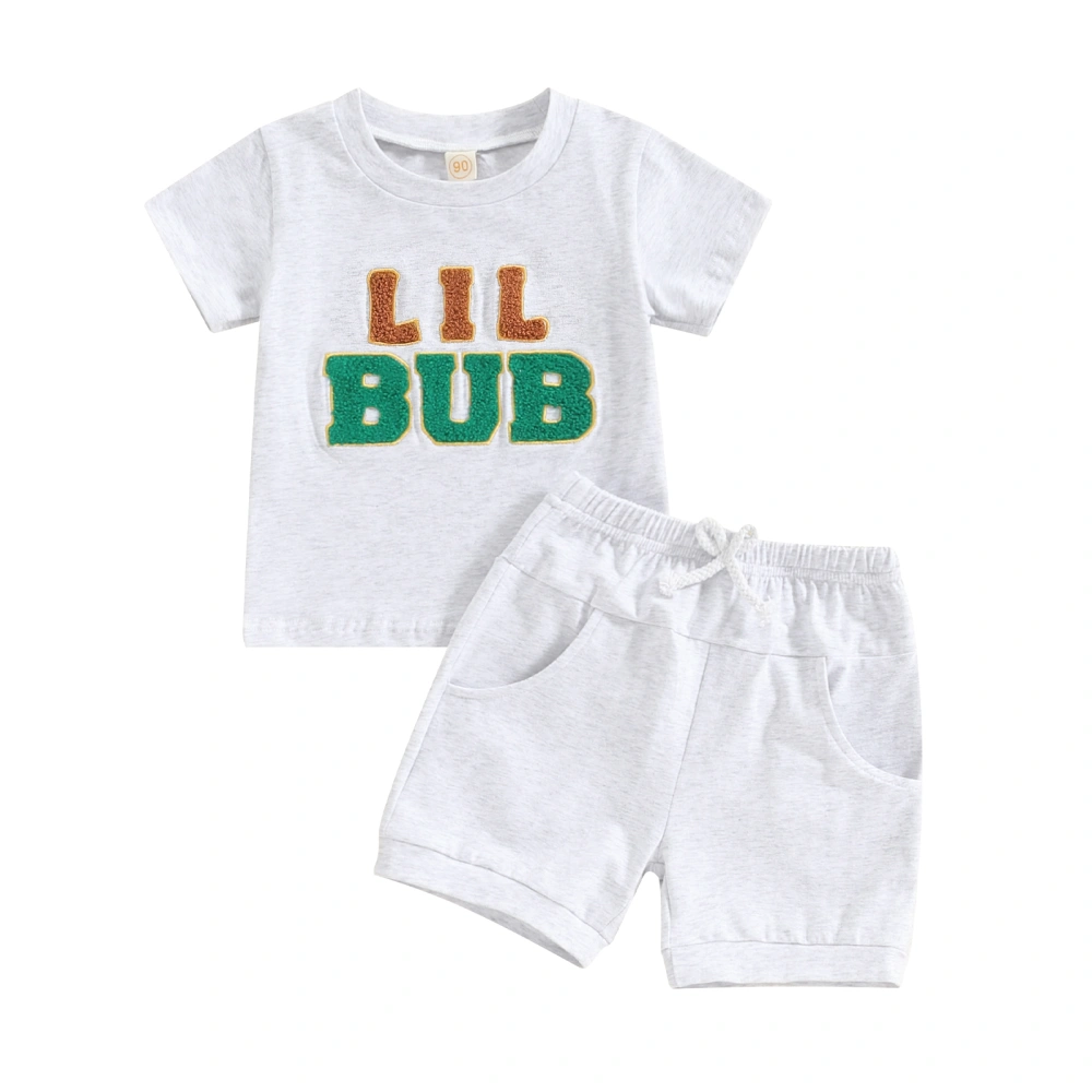 Boys Summer Outfits Letter Embroidery T-Shirt and Elastic Shorts