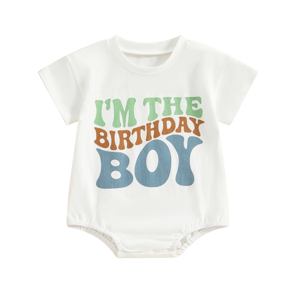 Infant Baby Boy Birthday Romper Letter Print Short Sleeve Bodysuit 