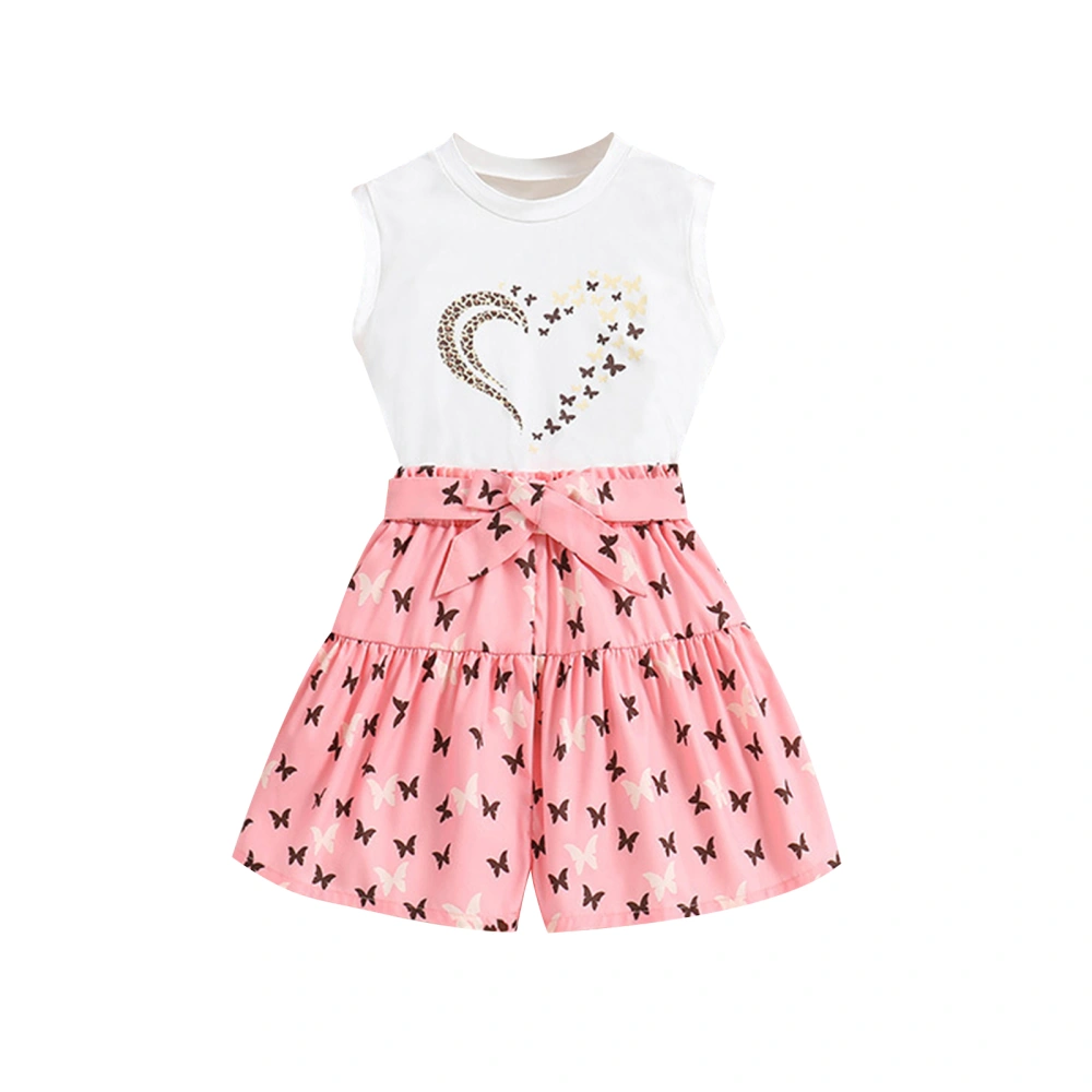 Kids Girls Summer Outfits Heart Print Tank Tops and Shorts with Belt