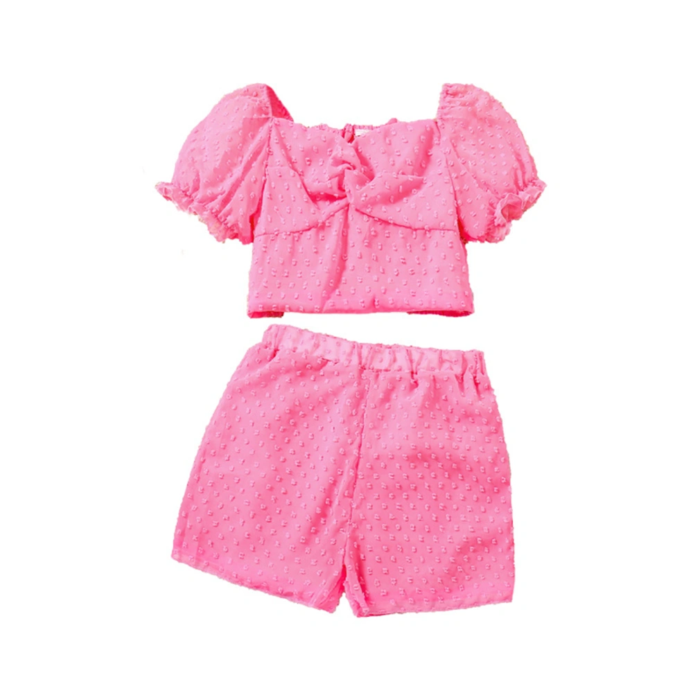 Girls Shorts Sets Pink Short Puff Sleeve Tops Swiss Dot Shorts Sets