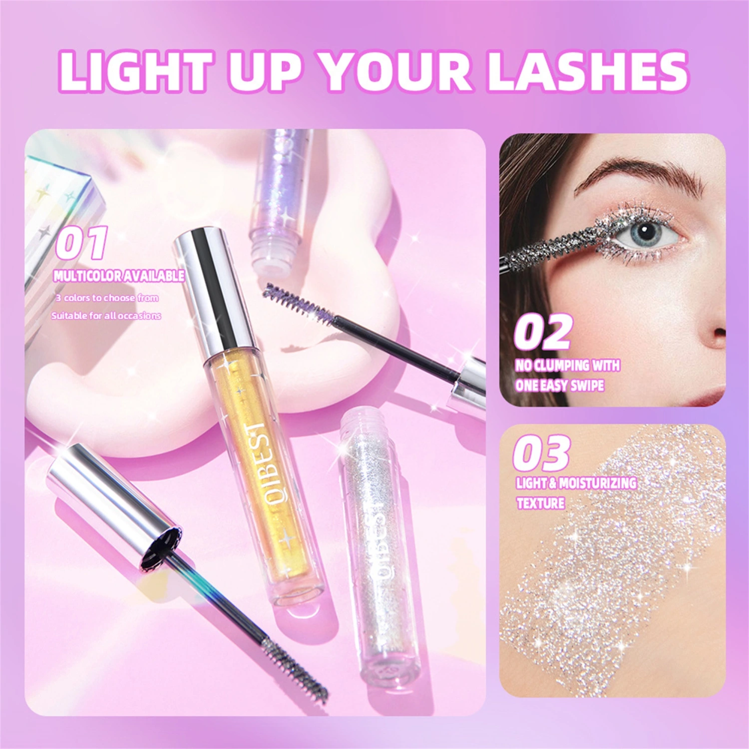Waterproof Long Lasting Smudge Proof Sparkle Diamond Shining Mascara