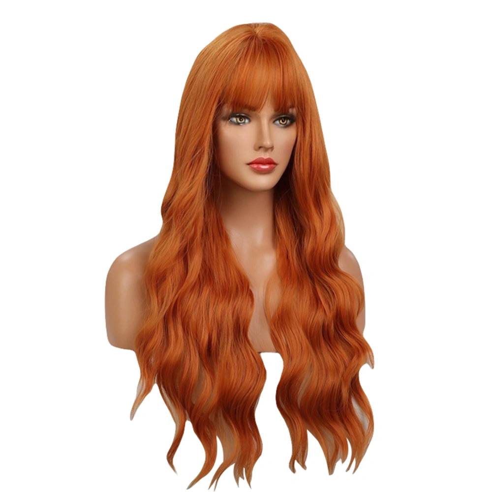 Women Long Wavy Wig, Natural Wavy Hair Extensions Hairpiece with Bang