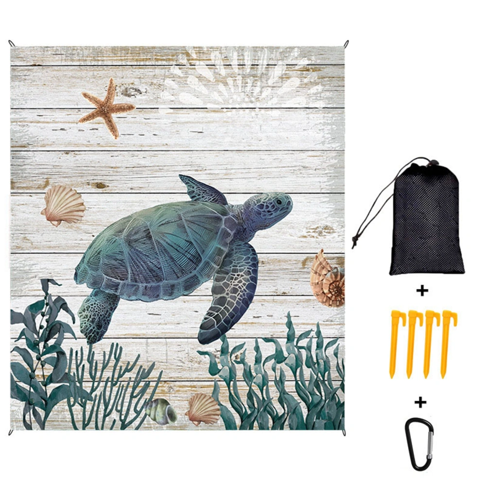 Sandproof Beach Blanket Turtle Print Waterproof Beach Mat with Stakes