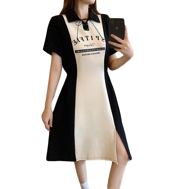 Women’s Summer Midi Dress Short Sleeve Lapel Collar A-line Dress