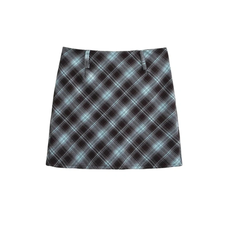 Women's Tight Fitted High Waist Plaid Zip Up Mini Bodycon Skirt