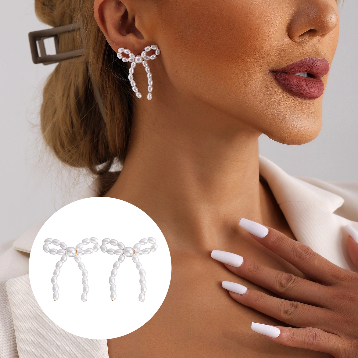 Bow Stud Earrings, Exquisite Elegant Pearl Earrings Jewelry Gift
