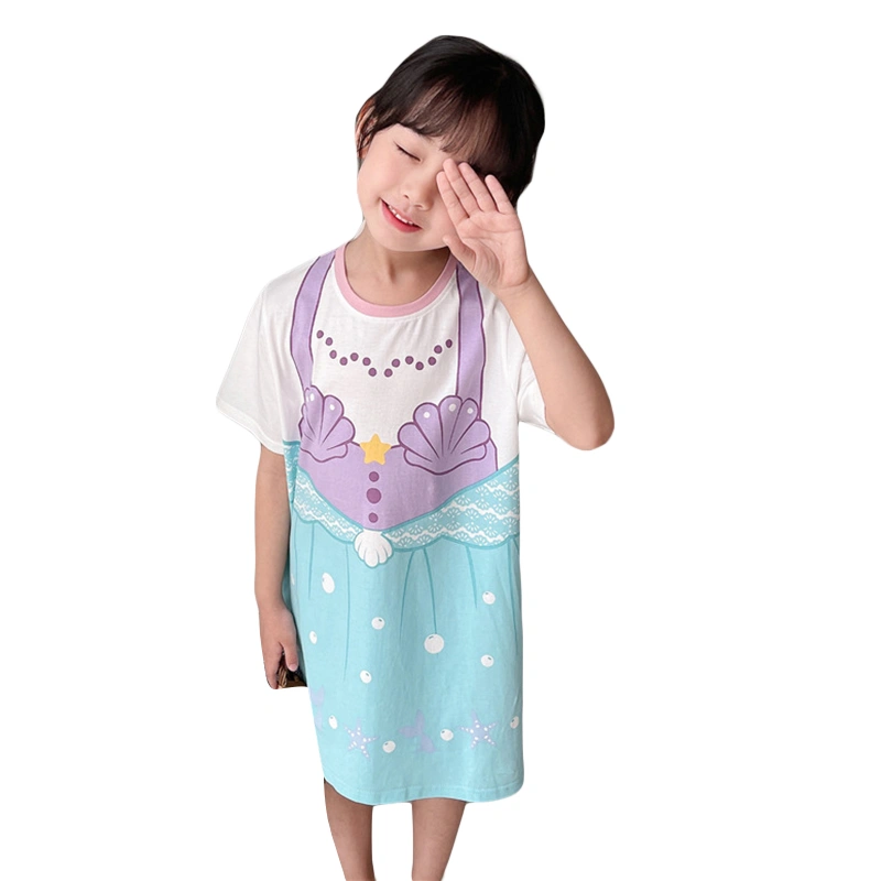 Girl's Round Neck Short Sleeve Princess Dress Print T-Shirt Dress 