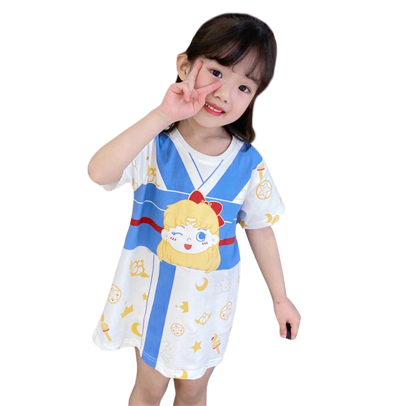 Kids Girls T-Shirt Dresses Cartoon Girl Print Short Sleeve Party Dress