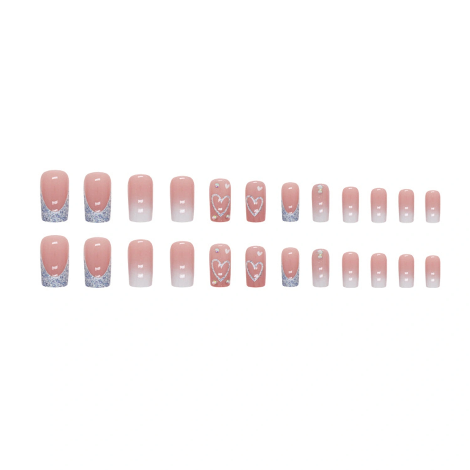 Glitter French Nails Set Natural Cute Gradient False Nail with Glue 