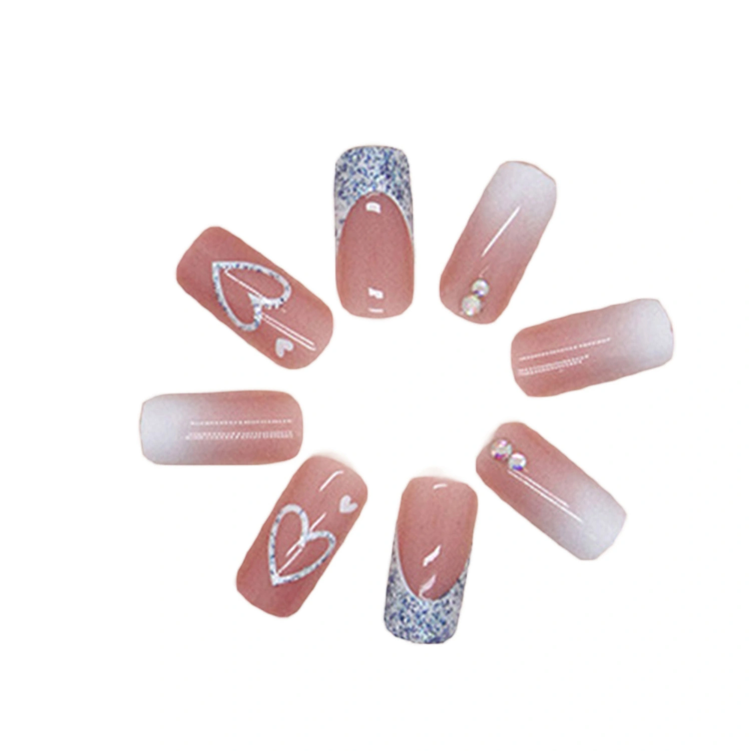 Glitter French Nails Set Natural Cute Gradient False Nail with Glue 