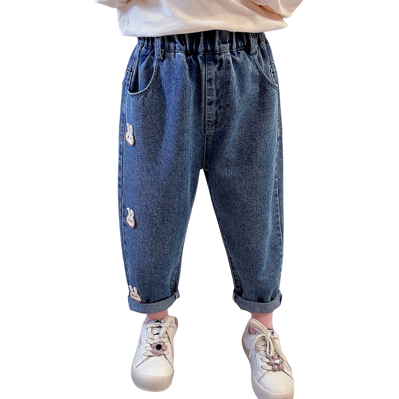 Toddler Girl Jeans Elastic Waist Bunny Denim Pants with Pockets