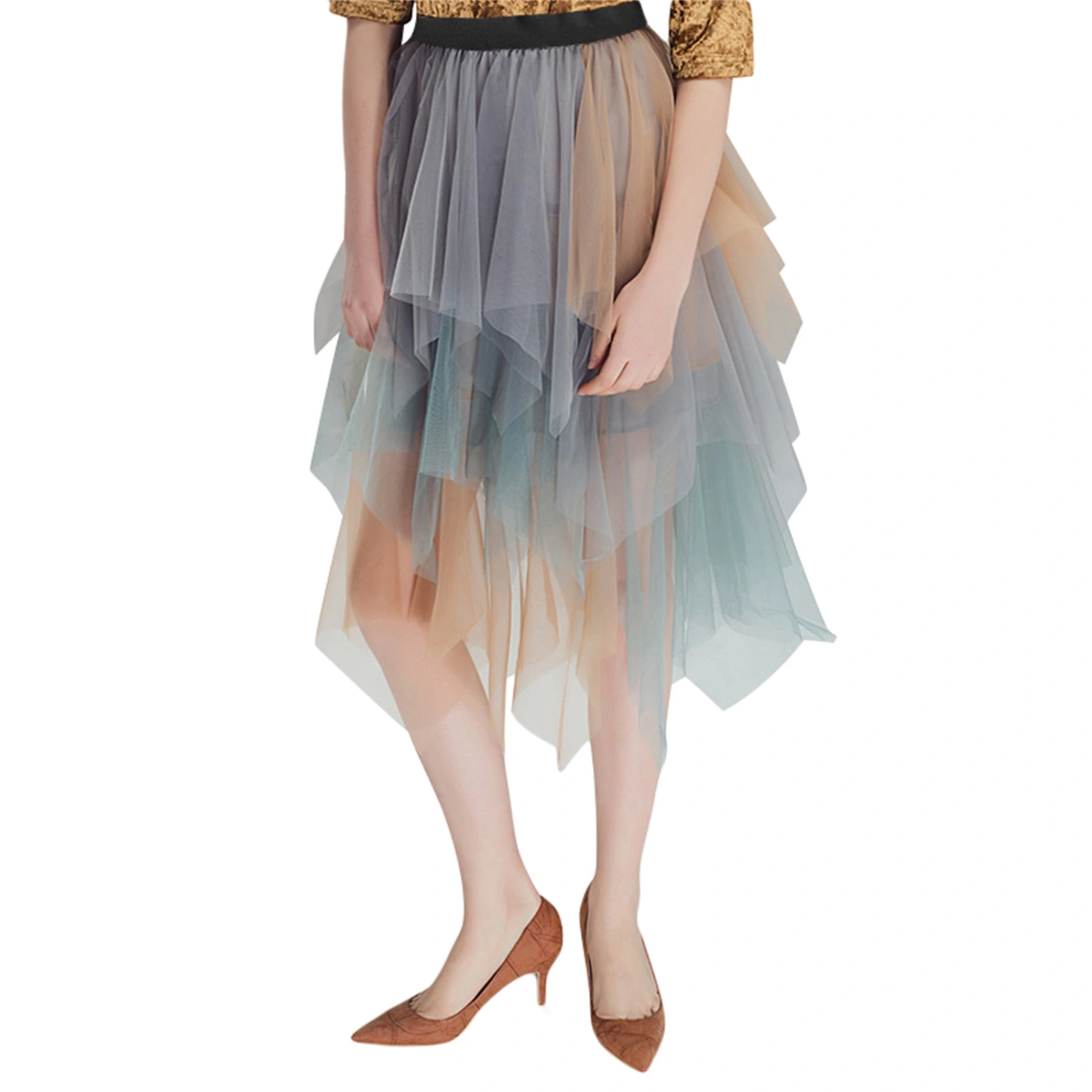 Women Fashion Midi Skirts Contrast Color/Solid Color Irregular Skirts
