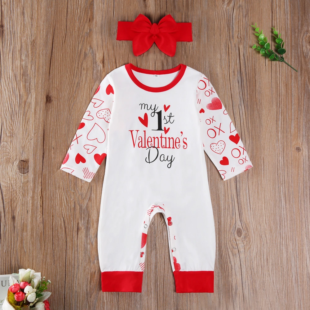 My 1st Valentine's Day Outfit Set Baby Girls Jumpsuit+Headband Set