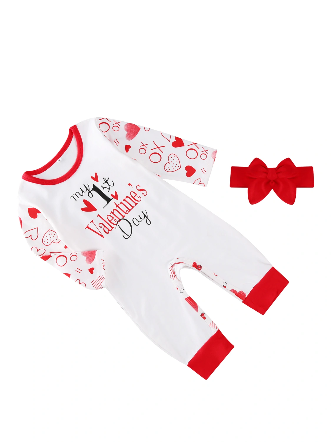 My 1st Valentine's Day Outfit Set Baby Girls Jumpsuit+Headband Set